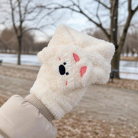 Cute Cartoon Plush Westie Dog / Cat Scarf & Gloves Set for Women, Thickened Warm Winter Accessories