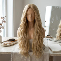Breathable Cap 28 Inch Body Wave Hairpiece Adjustable Straps Heat Resistant Synthetic Hairpiece
