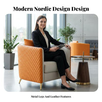 Nordic Design Upholstered Barrel Chair Luxury Design Quilted Barrel Chair High-Density Foam Cushion Commercial Furniture Skin-Friendly Material for Interior Designers, Business Owners, Reception Area, Waiting Room, Office, Bedroom