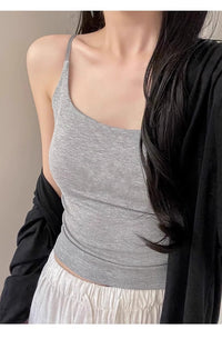 美式辣妹外穿带胸垫吊带女夏季肩带可调打底背心内搭上衣短款美背 黑色 M