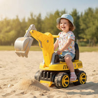 Pedal-Operated Excavator Anti-Tip Excavator with Rotating Scoop Digger Toy Musical Construction Vehicle Light-up for Toddlers