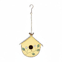 Distressed Finish Hanging Metal Birdhouse Floral Embellishment Decorative Metal Birdhouse Great Gift Idea Wrought Iron Bird Nest for Gardeners, Balcony, Patio, Yard