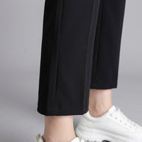 Ladies Trousers with Elasticated Waist for Plus Size Women, High Straight Leg for Summer Casual Wear, Breathable Stretch Material