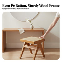 sturdy Wood Frame V-Leg Woven rear Chair mid-centuryera Modern aesthetic Padded Single-Seater Japanese Inspired Design Dining Seat Easy Assembly for Guesthouse Owners, Interior Designers, Bedroom, Living Room, perusing alcove, Reception Area