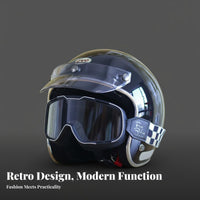 3/4 Open Face Helmet 3C Certified Retro Removable and Washable Liner Guarding Headwear for Commuters, Men, Commuting, City Riding