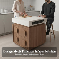 Multi-Functional Integrated Island and Dining Table mid-century modernera Modern design transformable Kitchen Island Table abrasion-resistantResistant Top Storage Cabinet Space-Saving for Cooking aficionados, Apartment Dwellers, Entertainers, Small Spaces
