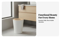 Wood Lid Trash Can Large Capacity Cylindrical Wood Trim Trash Bin Round Minimalist Waste Basket Versatile Small Waste Basket