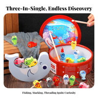 Develops Fine Movement Skills 3-in-1 Wooden Game Set Promotes Hand-Eye Coordination Lacing and Stacking Toy Water-Based Paint Wooden Aquatic Creature Lacing Beads Splinter-Splinterless Polished Edges for Preschoolers, Toddlers, Travel