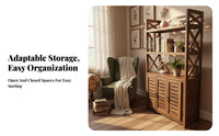 Multi-Tier Storage Multi-Tier Louvered Doors Etagere with Cabinet Rustic Design Unobstructedstanding for Book Lovers, Entryway