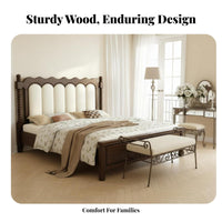 Button-Tufted Wooden Bed sturdy Wood Construction Bedroom Furniture Vintage design Bedstead for partners, Homeowners, Home, Guest Room