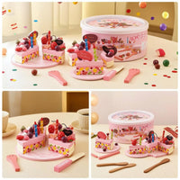 Toy Cake Set with Storage Box Wooden Toy Cake Sliceable Pretend Cuisine Set for Young Children, Tea Party, Playroom