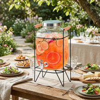 Water Dispenser Glass Jar Drink Dispenser with Metal Stand, Thickened Glass Water Container with Stainless Steel Spigot for Chilled Drink