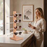 Wooden Eyeglass Display Rack Desktop Eyewear Display Stand Freestanding Glasses Holder Stand Upright for Retailers, Collectors, Countertop, Retail Store, Optical Shop