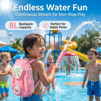 Water Blaster Backpack, Large Capacity 8L Water for Kids, Continuous Flow Reciprocating Watergun Polymer Summer Toy for Garden Play