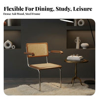 Woven spinerest Cane spine Armchair With Armrests Dining Chair Light Luxury Design Indoor Seating centurycentury-modern aesthetic for Homeowners, Families, Restaurant Owners, Study Room, Home Office, Kitchen