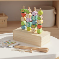 Wooden Threading Beads Fine Motor Skills Fruit Threading Toy  Sequencing Stacking Toy for Preschool