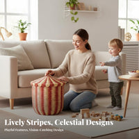 Round Lidded Container Built-in Handles Coiled Rope Basket with Cover for children