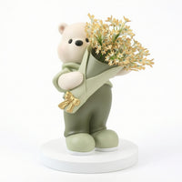 Bear Figurine with Vase Decorative Tabletop Figurine Table Centerpiece Charming Sculpture Modern for Living Room, Entryway