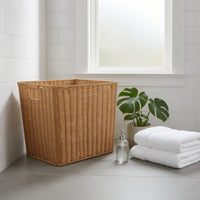 Wicker Storage Basket with Handles Woven Rectangular Storage Basket Textured Container for Bedroom