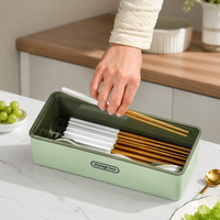Cutlery Storage Box, Utensil Holder Box with Lid, Modern Minimalist Chopstick Container for Kitchen & Dining, Drainage Feature