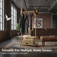 Lockable Casters Mobile Coat Stand Space Saving Freestanding Clothes Hanger Heavy Duty Freestanding Wardrobe Rack Large Capacity for Apartment Dwellers, Homeowners, Bedroom, Dorm Room, Entryway, Retail Shop