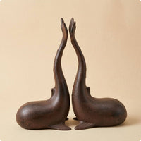 Distressed Finish Sea Mammal-Shaped Bookends Antique Style Sea Mammal Bookends Dark Brown Book Support Matching Pair
