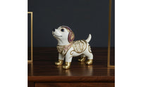 Ornate Dog Figurine Floral Dog Statue Tabletop Canine Sculpture Metallic-Finish for Collectors, Living Room, Bookshelf, Entryway, Office Desk