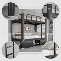 Metal Bunk Bed with Storage Heavy Duty Bunk Bed with Cabinets Space Saving Furniture for Students, Dormitory, Employee Housing, Compact Bedroom