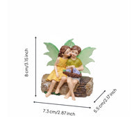 Boy and Girl Fairy Miniature Romantic Design Mini Fairy Figurine Detailed Craftsmanship Kissing Fairies on Log Ornament for Micro-Landscape, Desktop