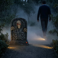 Stone-Look Tombstone with Skull Creepy Animated Tombstone Scary Halloween Tombstones Eerie for Porch