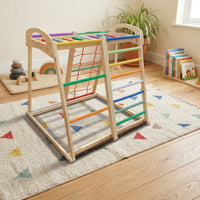Wooden Climbing Frame with Rings Multicolored Inverted-V Climber Active Wooden Climber for Children, Young Children, Playroom, Living Room