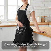 Polka Dot Apron Cute Design Bow Tie Back Apron Customizable Fit Women's Kitchen Smock for Waitresses, Culinary Artists, Restaurant, Cafe, Cooking