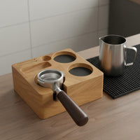 Solid Wood Wooden Espresso Tamping Station Multifunctional Coffee Professional Tool Organizer Block Adjustable for Baristas, Cafe Bar