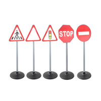 5 Pieces Freestanding Road Sign Models Safety Toy Road Signs with Bases Realistic Toy Traffic Signs Sturdy for Teachers, Toddlers, Playroom
