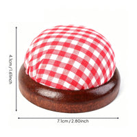 Plaid Pattern Wooden Base Pincushion Hemisphere Shape Gingham Pin Cushion PP Cotton Filled Pincushion for Sewers, Crafters, Quilters