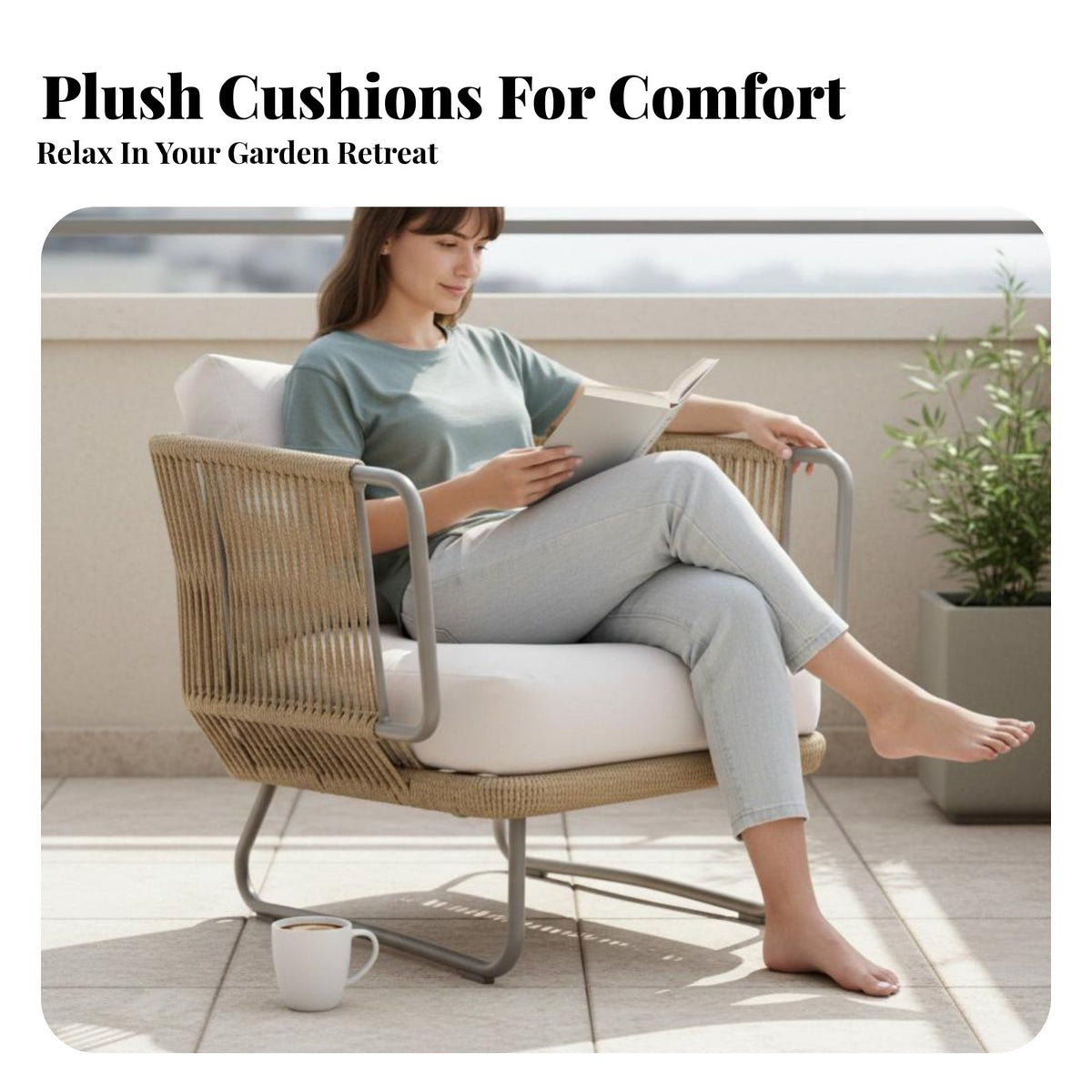 4 Pieces 4-Piece Woven Furniture collection Nordic Design Loveseat and 2-Chair Seating Group Weather-Resistant Outdoor Furnishing for Balcony, Courtyard