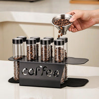 Countertop Coffee Bean Display Rack Metal Coffee Bean Rack with Glass Jars Sealed Stand Space-Saving for Kitchen