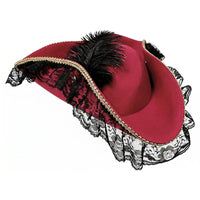Wide Brim Pirate Hat Lace Trim Pirate Costume Hat Gold Border Dress-up Accessory