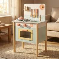 Wooden Play Kitchen Storage Shelf Toy Kitchen Set Interactive Knobs Young Cooks Playset