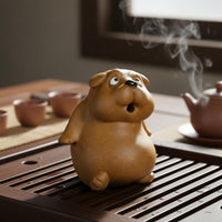 Nourishable Zisha Dog Tea Pet Cute Design Handmade Clay Dog Ornament Shocked Puppy Statue for Collectors, Home Decor, Office Desk