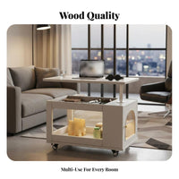 Height-Adjustable Lift-Top Rolling End Table Mobile Design Rolling C-Table Space-Saving Household Furniture Multi-Functional for Small Apartment Dwellers, Home Workers, Students, Living Room, Bedroom