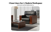 Long-Lasting Construction Modern Business Sofa Ergonomic Design Black Faux Leather Sofa Easy Maintenance Single Seater Office Armchair Wide Armrests for Clients, Homeowners, Apartment Dwellers, Meeting Area, Small Areas, Bedroom