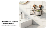 Walnut Wood Grain Finish Suction holder Corner Shelf Drilltool-without-drill Installation Suction holder Corner Basket No-Drilling Bathroom Organizer Vintage design for Apartment Dwellers, Homeowners, Families, Shower, over Sink, Powder Room, Kitchen