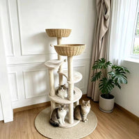 Multi-Level Cat Sisal-Wrapped Posts-Wrapped Soft Cat Climbing Structure Clear Round Inset Scratching Surface Structure