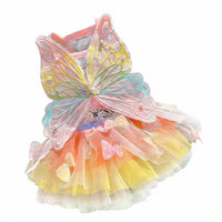 Lightweight and Breathable Rainbow Butterfly Pet Dress Pearl Embellished Rainbow Tulle Pet Dress Summer Puppy Tutu for Small Dogs, Cats, Young Dogs, Photo Shoots, Parties, Holidays