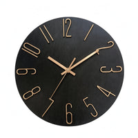Slim-Edge Frameless Wall Clock Raised Numerals Silent Quartz Clock Wood-Grain