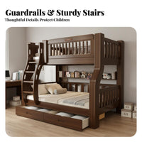 Multifunctional Tiered Bed Space Saving Twin over Twin Bunk Bed Guardrails Kids Furniture for Siblings, Boys, Small Apartment, Playroom, Home