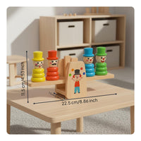 Develops Hand-Eye Coordination Wooden Clown Balance Scale Early Learning Clown Stacking Rings Toy Parent-Child Interaction Seesaw Balance Stacking Toy for Preschoolers, Toddlers