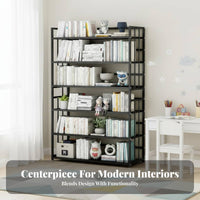 Industrial Aesthetic Multi-Tier Exposed Bookshelf Space-Saving Design Multi-Tier Exposed Bookcase Large Capacity Shelving Unit Sturdy Construction for Book Lovers, Students, Homeowners, Living Room, Study, Bedroom, Entryway