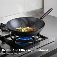 Round Bottom Iron Wok Non Coating Round Bottom Chinese Wok Cookware Long-Lasting Fast Heating for Home Cooks